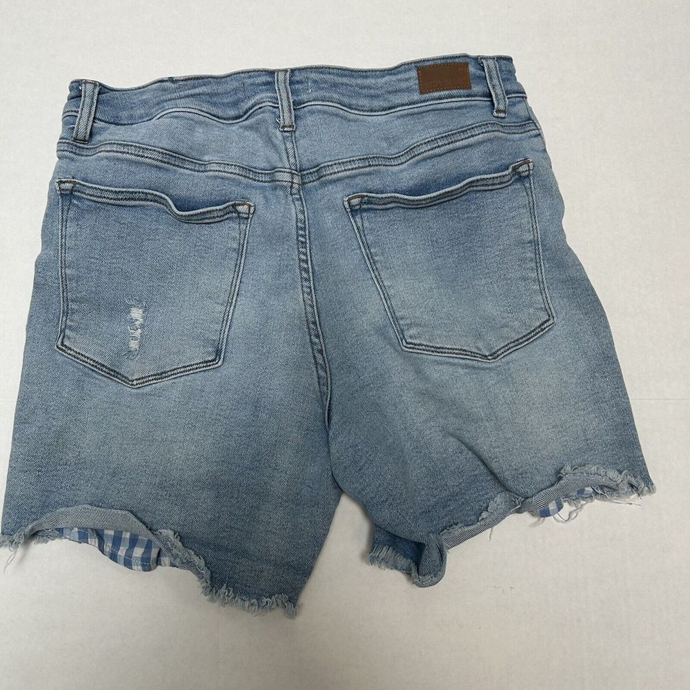 Judy Blue Gingham Patch Denim Cutoff Distressed Shorts Size 1XL Style #150007 - Picture 6 of 6